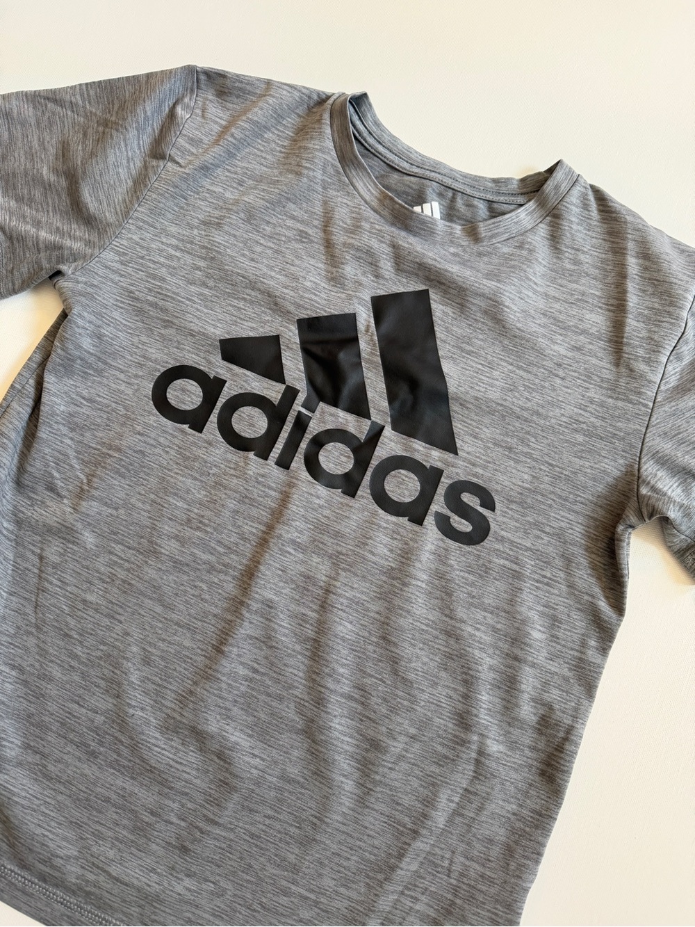 Adidas Heather Gray Tee with Black Logo - Kids Short Sleeve